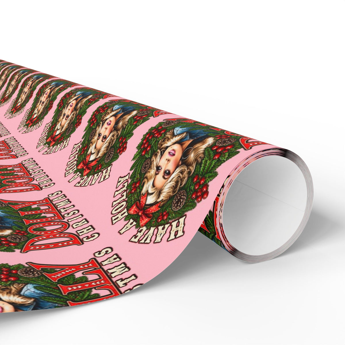 Have A Holly Dolly Christmas Wreath Portrait Wrapping Paper | Christmas Pattern