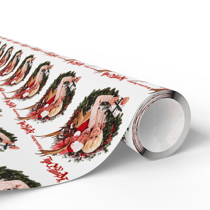 Santa Wreath Pattern Wrapping Paper | Holiday Christmas Gift Wrap Roll