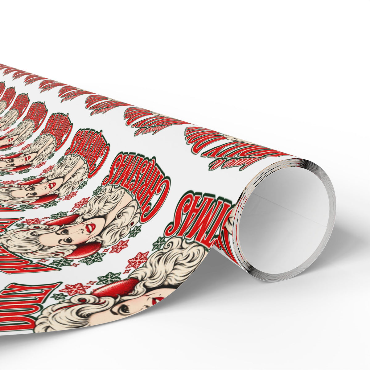 Holly Dolly Christmas Retro Holiday Portrait Wrapping Paper