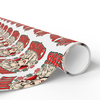 Holly Dolly Christmas Retro Holiday Portrait Wrapping Paper