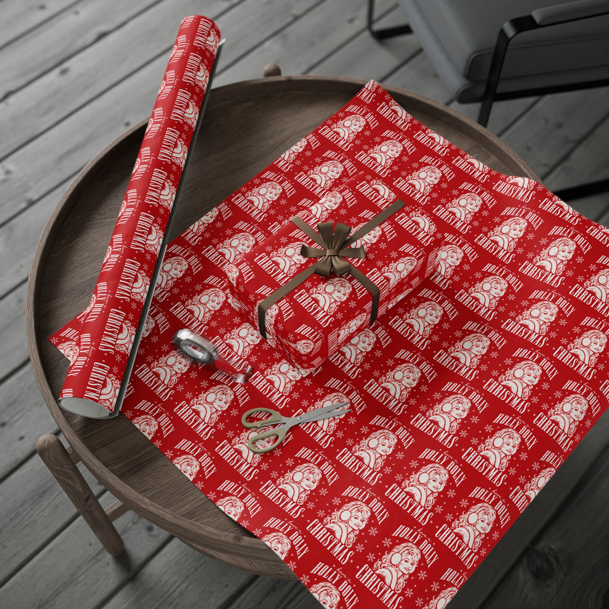 Holly Dolly Christmas Vintage Portrait Wrapping Paper | Red Christmas Holiday Gift Wrap Roll