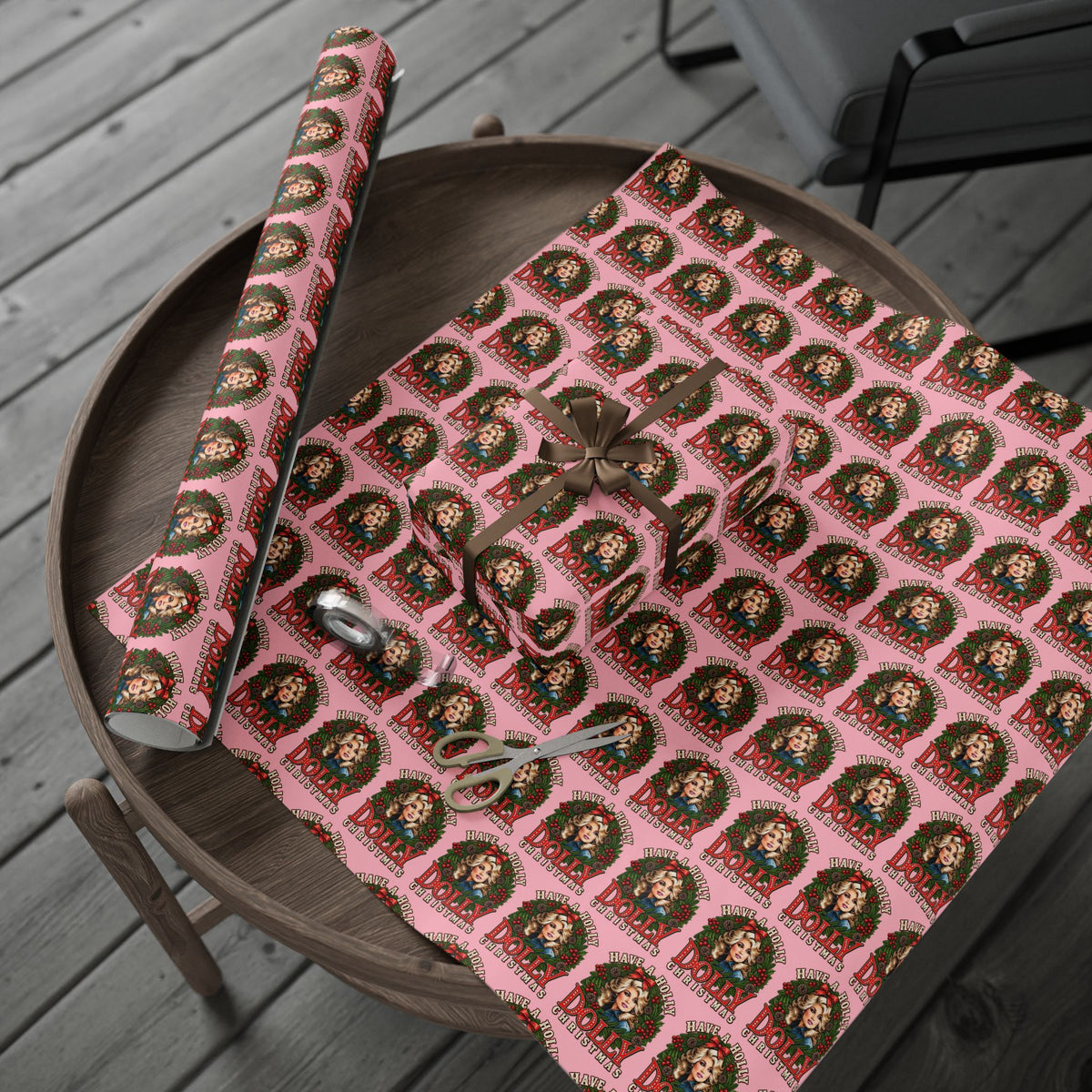 Have A Holly Dolly Christmas Wreath Portrait Wrapping Paper | Christmas Pattern