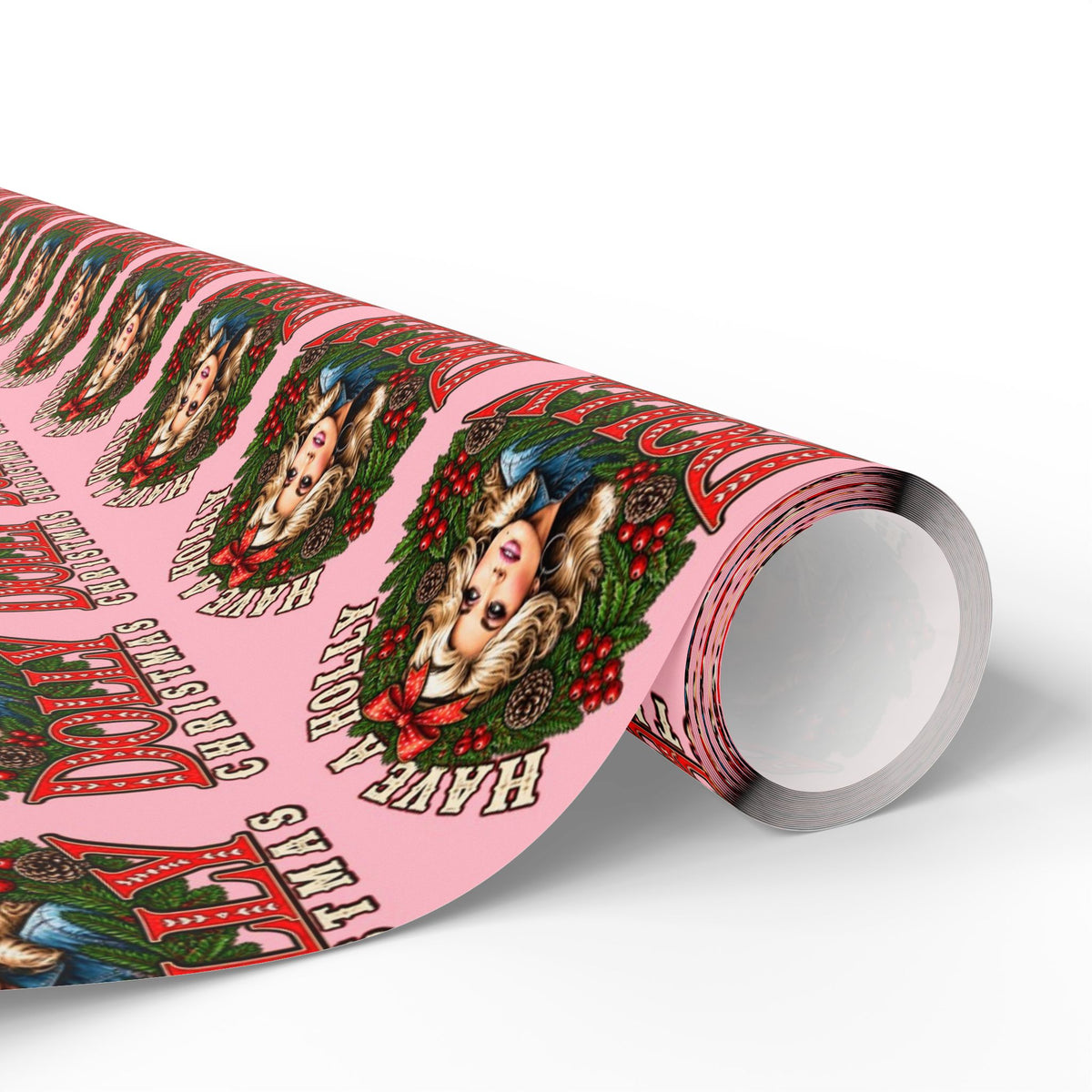 Have A Holly Dolly Christmas Wreath Portrait Wrapping Paper | Christmas Pattern