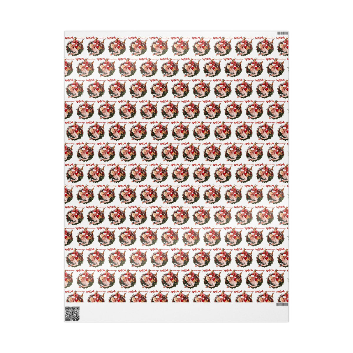Santa Wreath Pattern Wrapping Paper | Holiday Christmas Gift Wrap Roll