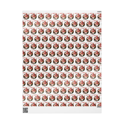 Santa Wreath Pattern Wrapping Paper | Holiday Christmas Gift Wrap Roll