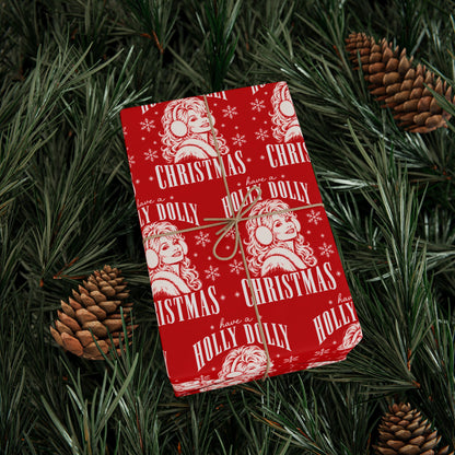 Holly Dolly Christmas Vintage Portrait Wrapping Paper | Red Christmas Holiday Gift Wrap Roll