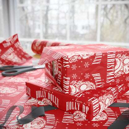 Holly Dolly Christmas Vintage Portrait Wrapping Paper | Red Christmas Holiday Gift Wrap Roll