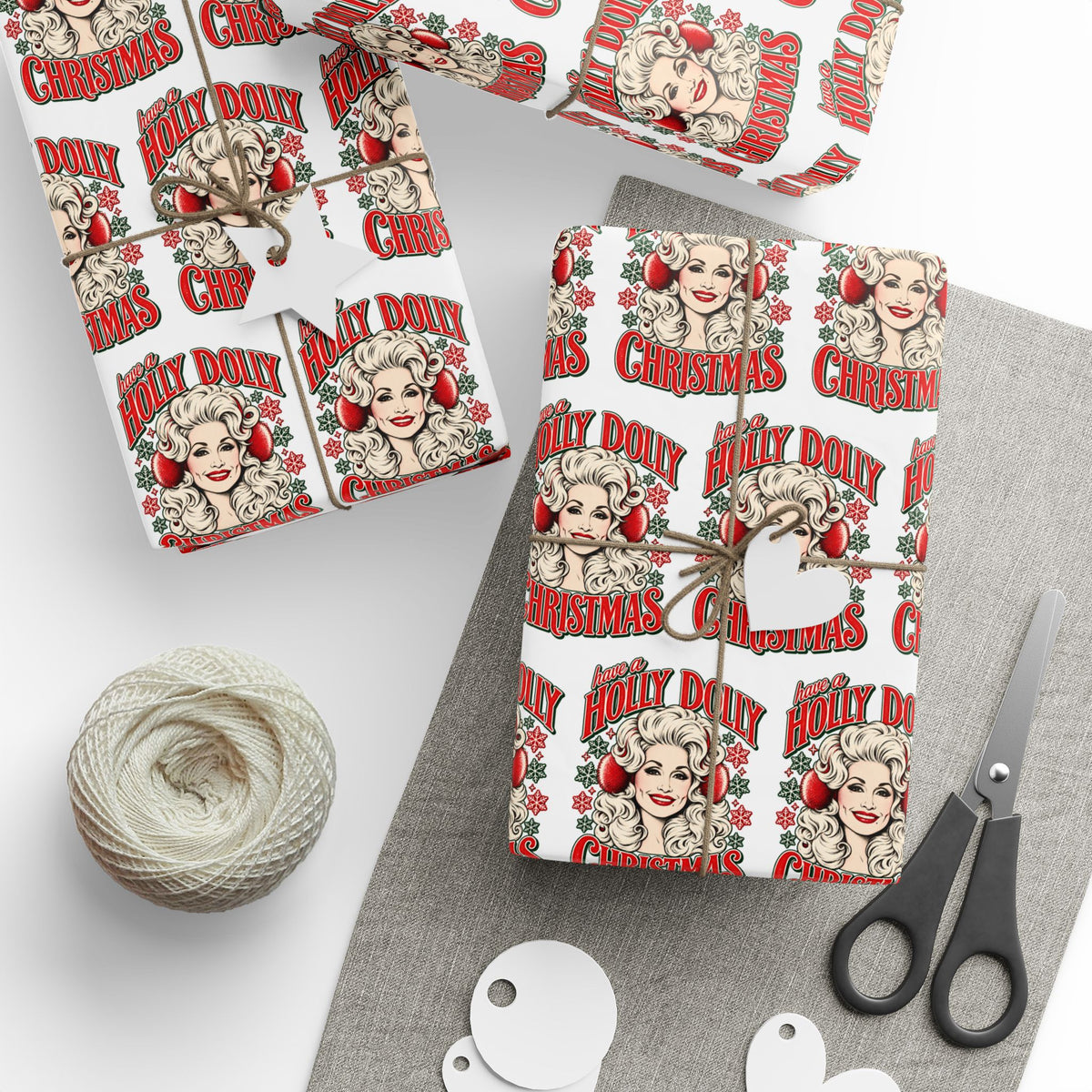 Holly Dolly Christmas Retro Holiday Portrait Wrapping Paper