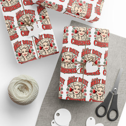 Holly Dolly Christmas Retro Holiday Portrait Wrapping Paper