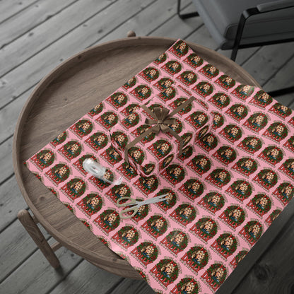 Have A Holly Dolly Christmas Wreath Portrait Wrapping Paper | Christmas Pattern