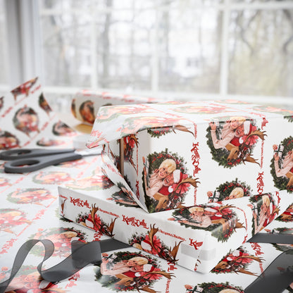 Santa Wreath Pattern Wrapping Paper | Holiday Christmas Gift Wrap Roll