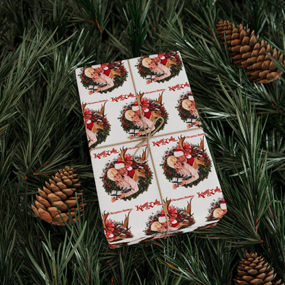 Santa Wreath Pattern Wrapping Paper | Holiday Christmas Gift Wrap Roll