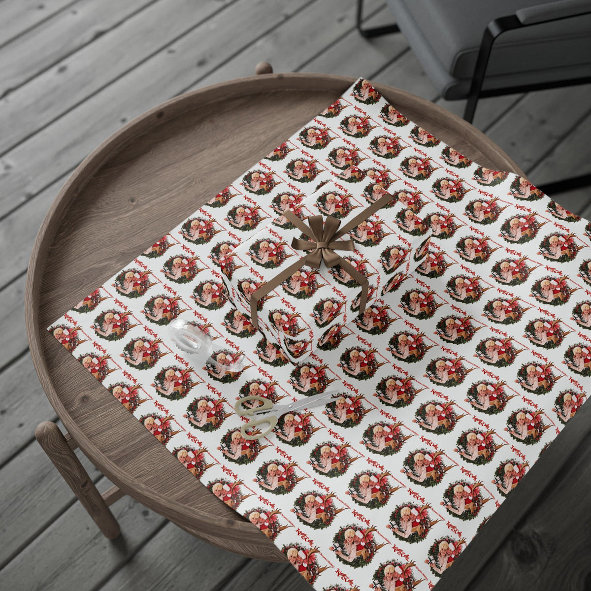 Santa Wreath Pattern Wrapping Paper | Holiday Christmas Gift Wrap Roll