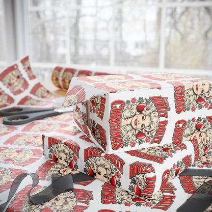 Holly Dolly Christmas Retro Holiday Portrait Wrapping Paper