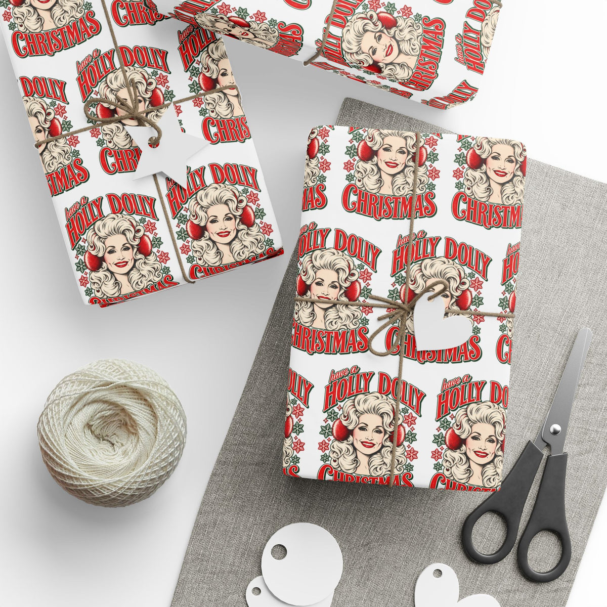 Holly Dolly Christmas Retro Holiday Portrait Wrapping Paper