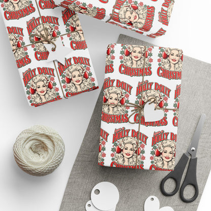 Holly Dolly Christmas Retro Holiday Portrait Wrapping Paper