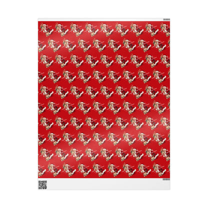 Wishing You A Holly Dolly Christmas Reindeer Wrapping Paper | Red Holiday Christmas Paper