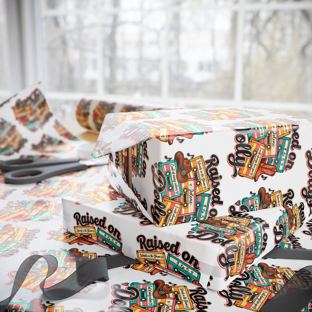 Raised On Dolly Retro Country Christmas Wrapping Paper