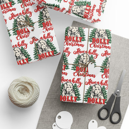 Have A Holly Dolly Christmas Snowy Pines Wrapping Paper