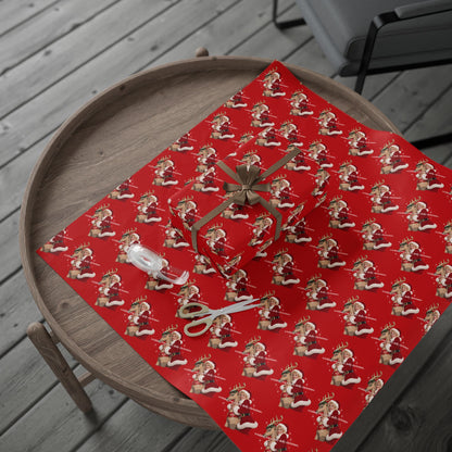 Wishing You A Holly Dolly Christmas Reindeer Wrapping Paper | Red Holiday Christmas Paper