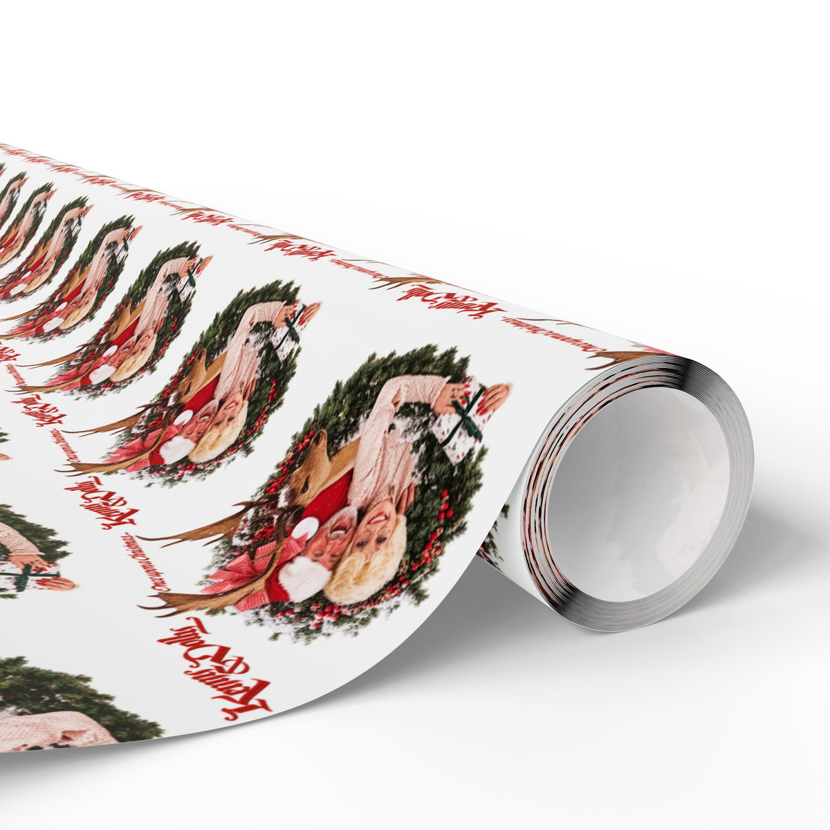 Santa Wreath Pattern Wrapping Paper | Holiday Christmas Gift Wrap Roll
