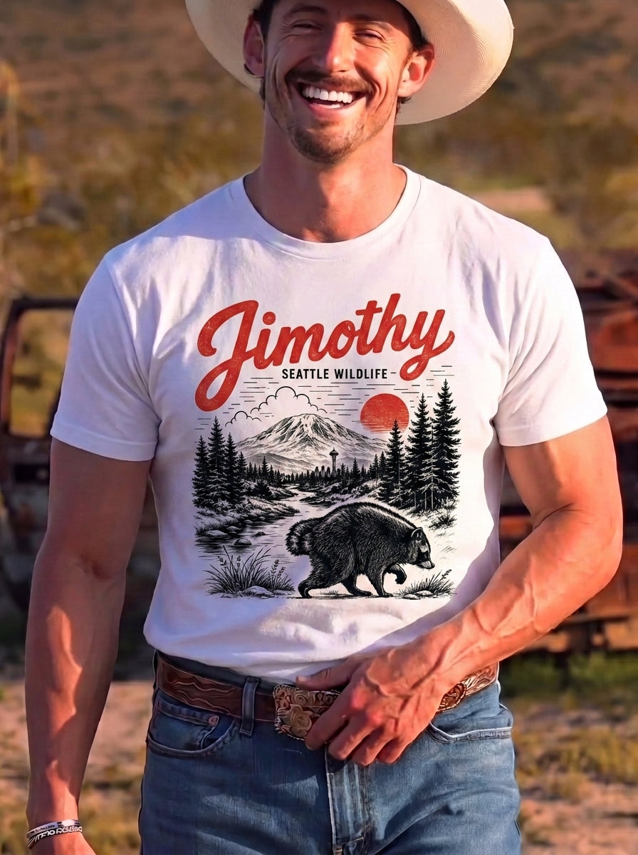 Jimothy Raccoon Graphic T-Shirt, Seattle Wildlife Vintage Tee, Woodland Animal Nature Lover Gift