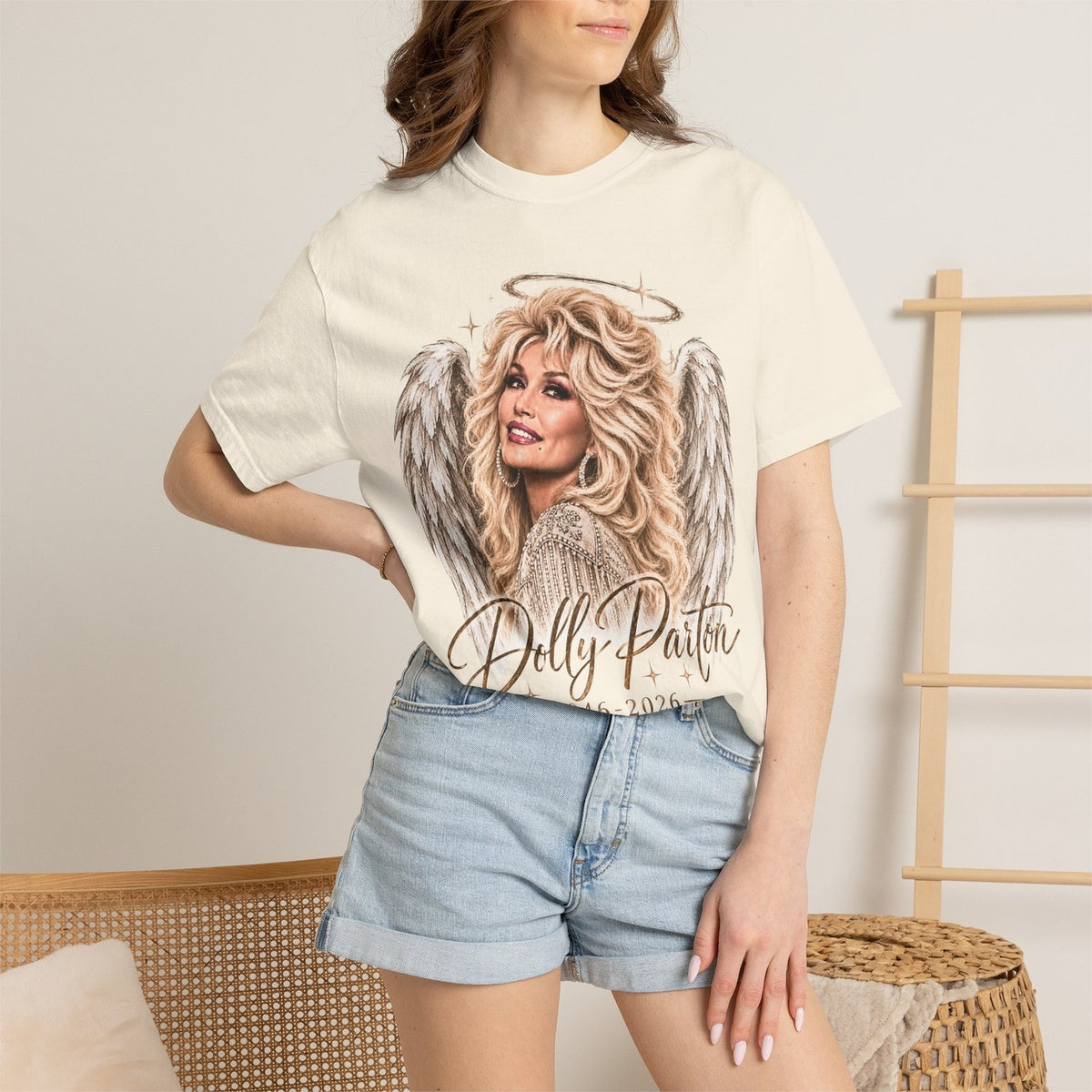Dolly Parton Angel Memorial T-Shirt, Country Music Legend Tribute Tee, Heavenly Portrait Graphic Shirt, Fan Remembrance Apparel