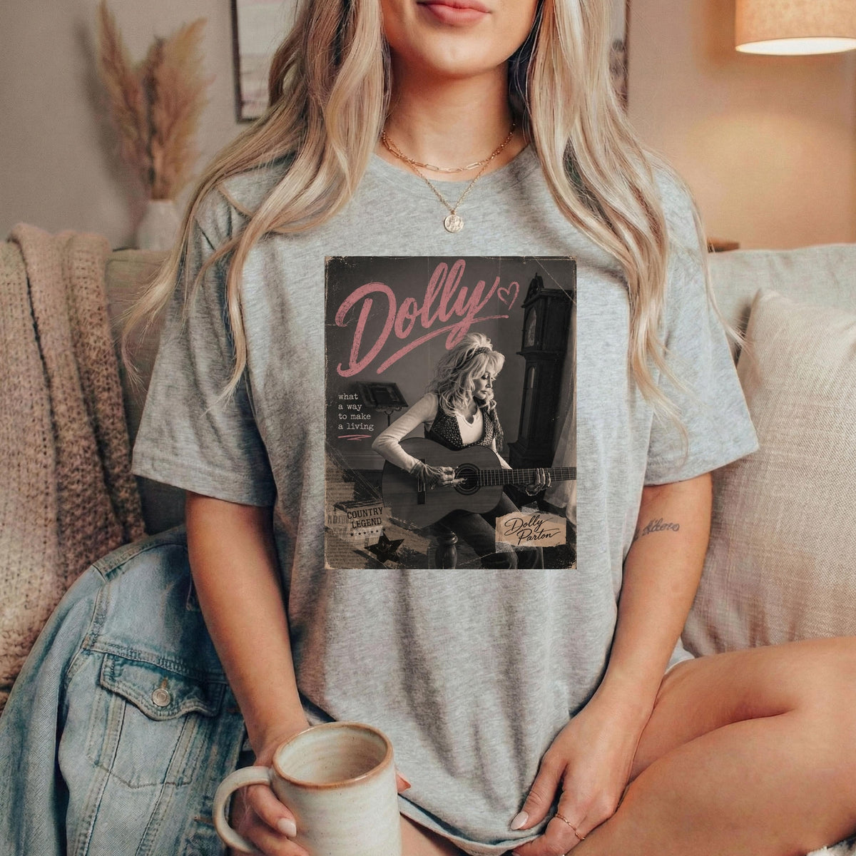 Dolly Parton Guitar T-Shirt, Cowgirl Singer Graphic Tee, Country Music Fan Shirt, Floral Western Style Apparel