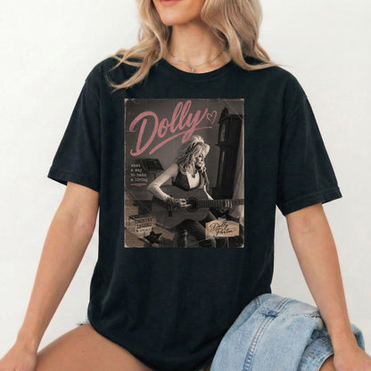 Dolly Parton Guitar T-Shirt, Cowgirl Singer Graphic Tee, Country Music Fan Shirt, Floral Western Style Apparel