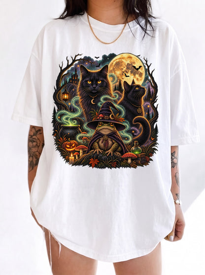 Mystical Halloween Toad Familiar T-Shirt, Y2K Witchy Graphic Tee, 90s Retro Gothic Aesthetic, To The Moon