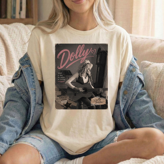 Dolly Parton Guitar T-Shirt, Cowgirl Singer Graphic Tee, Country Music Fan Shirt, Floral Western Style Apparel
