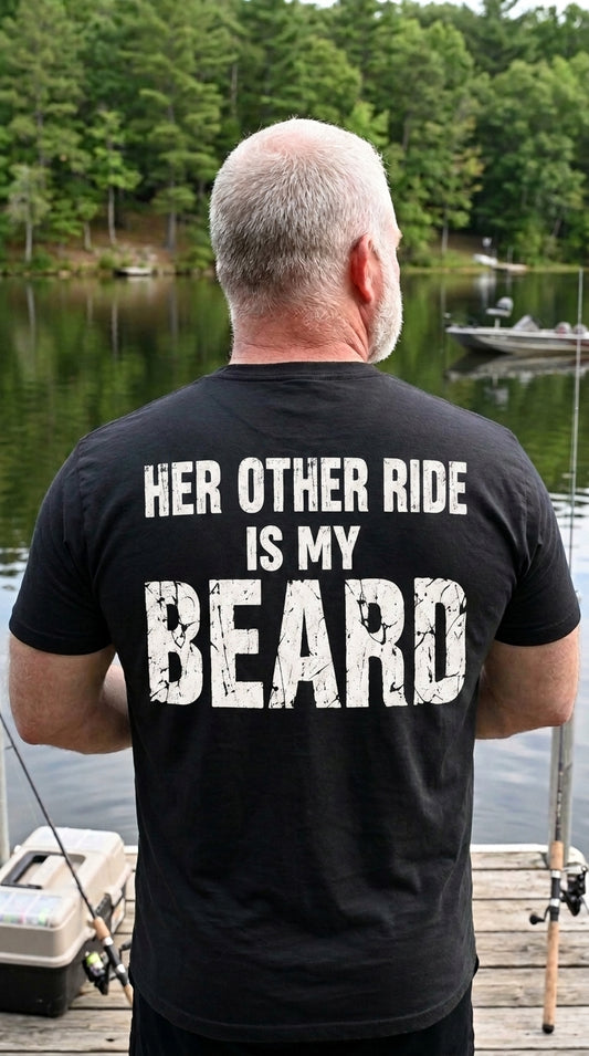 Funny Beard T-Shirt, Her Other Ride Is My Beard Graphic Tee, Bearded Boyfriend Husband Gift