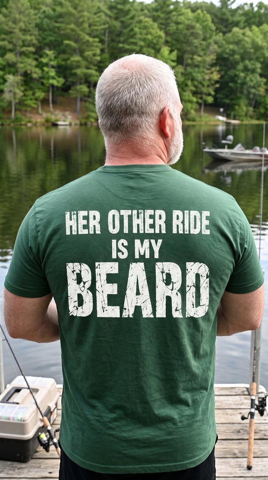 Funny Beard T-Shirt, Her Other Ride Is My Beard Graphic Tee, Bearded Boyfriend Husband Gift