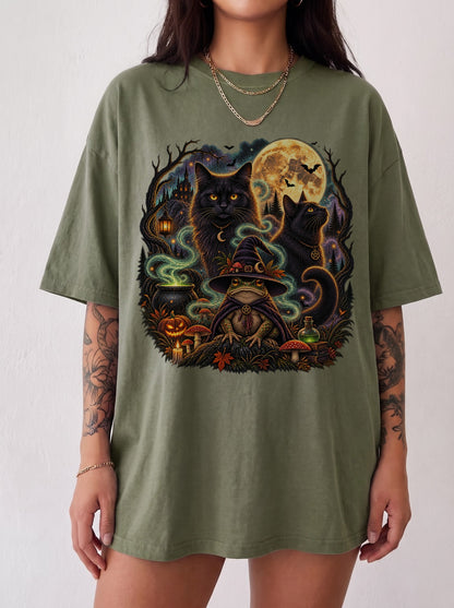 Mystical Halloween Toad Familiar T-Shirt, Y2K Witchy Graphic Tee, 90s Retro Gothic Aesthetic, To The Moon