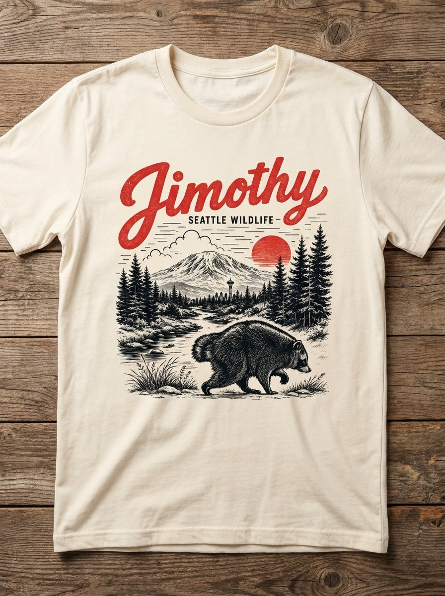 Jimothy Raccoon Graphic T-Shirt, Seattle Wildlife Vintage Tee, Woodland Animal Nature Lover Gift