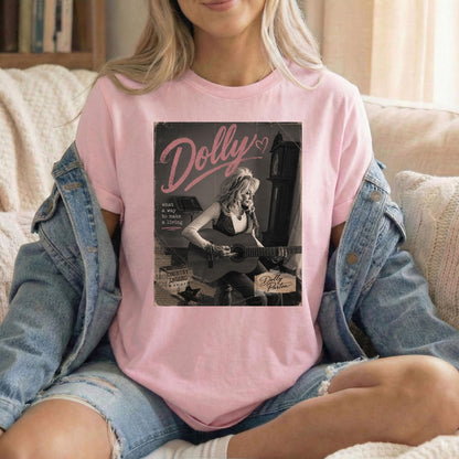 Dolly Parton Guitar T-Shirt, Cowgirl Singer Graphic Tee, Country Music Fan Shirt, Floral Western Style Apparel