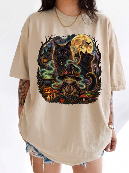 Mystical Halloween Toad Familiar T-Shirt, Y2K Witchy Graphic Tee, 90s Retro Gothic Aesthetic, To The Moon