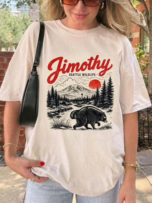 Jimothy Raccoon Graphic T-Shirt, Seattle Wildlife Vintage Tee, Woodland Animal Nature Lover Gift